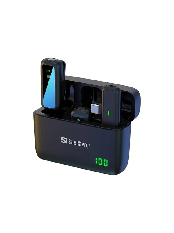 Sandberg Streamer USB-C Wireless Mic x2 - Dual Wireless Mics | 2.4GHz | 25m Range | Charging Case