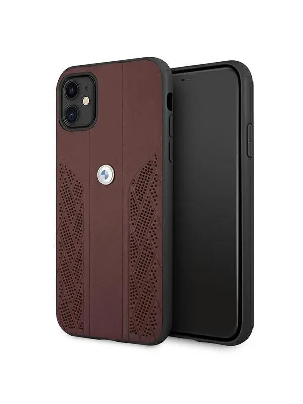 BMW Leather Curve Perforate Case for iPhone 11 / Xr - Red