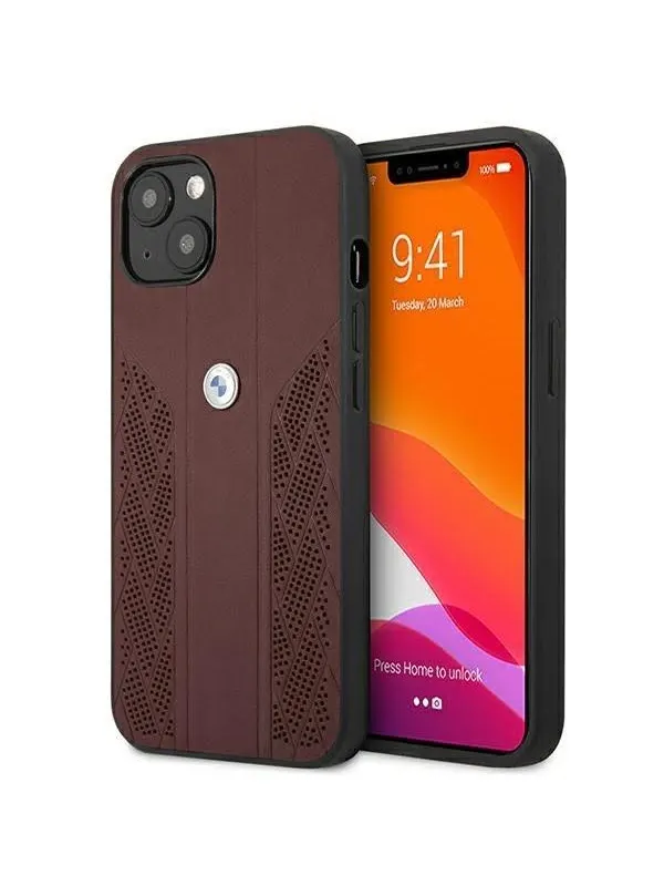 BMW Leather Curve Perforate Case for iPhone 13 - Red