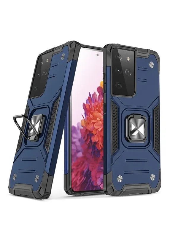 Wozinsky Ring Armor Armored Hybrid Case Cover + Magnetic Holder Samsung Galaxy S22 Ultra Blue