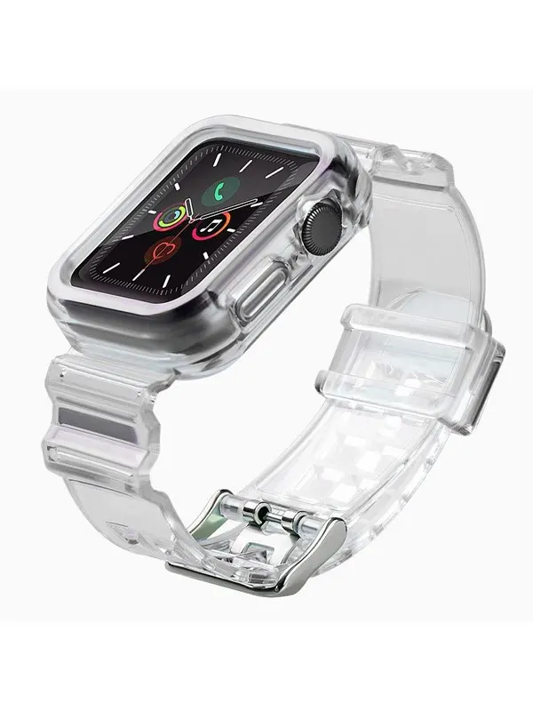 Hurtel Silicone Band Strap Bracelet Case Strap Light Set for Apple Watch 40mm - Black