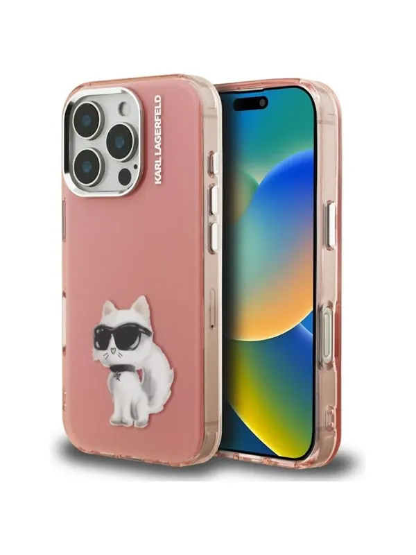 Karl Lagerfeld IML Aquarelle Choupette & Logo iPhone 16 Pro Case - Pink