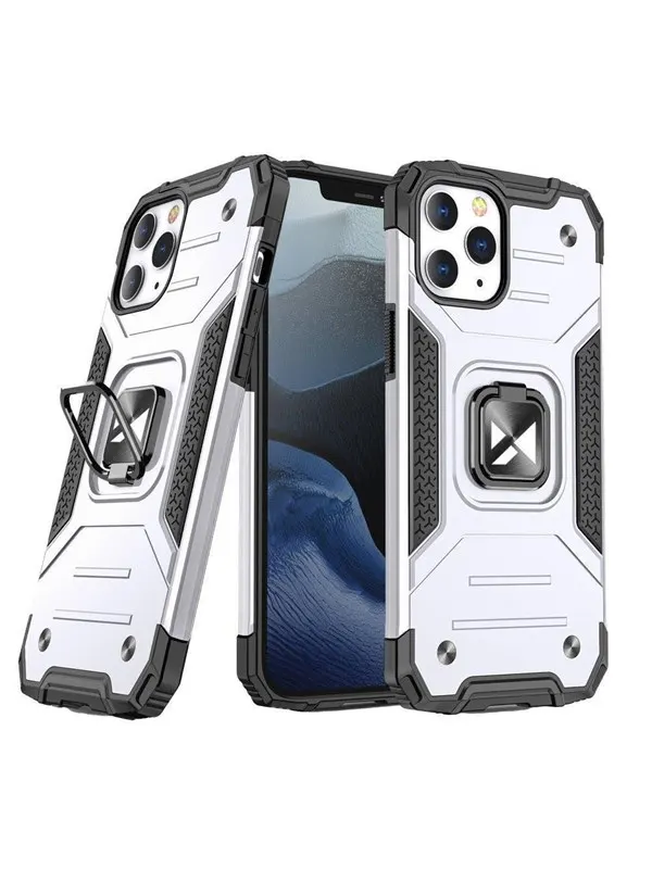 Wozinsky Ring Armor case for iPhone 14 Pro Max armored cover magnetic holder ring silver
