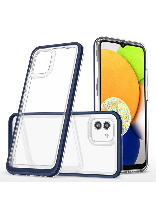 Hurtel Clear 3in1 Case for Samsung Galaxy A03 Silicone Cover with Frame Blue