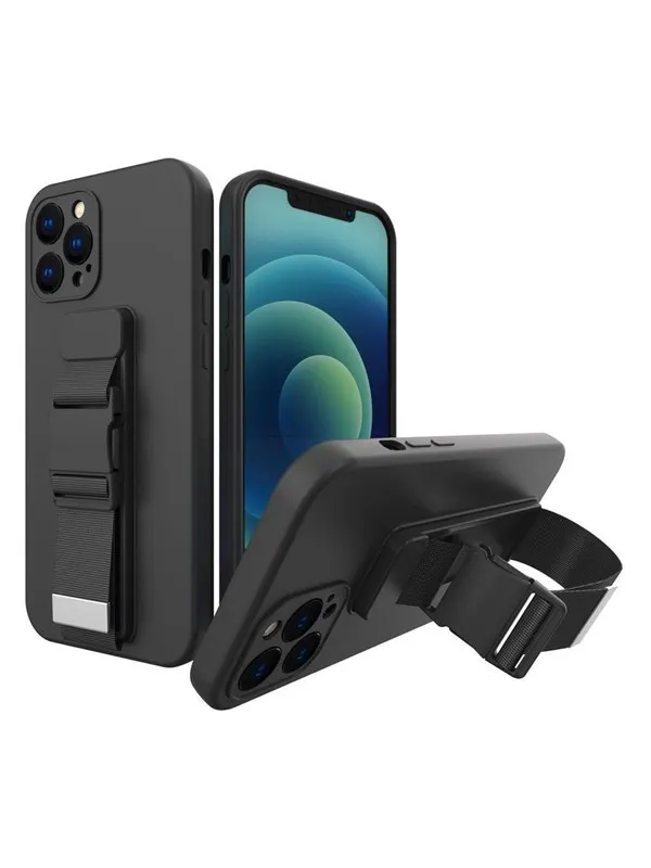 Hurtel Rope Case Silicone Case with Lanyard Purse Lanyard Strap for Xiaomi Redmi Note 11 Pro Black