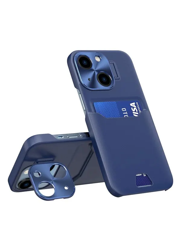 Hurtel Leather Stand Case for iPhone 14 Plus Cover Card Wallet with Stand Blue