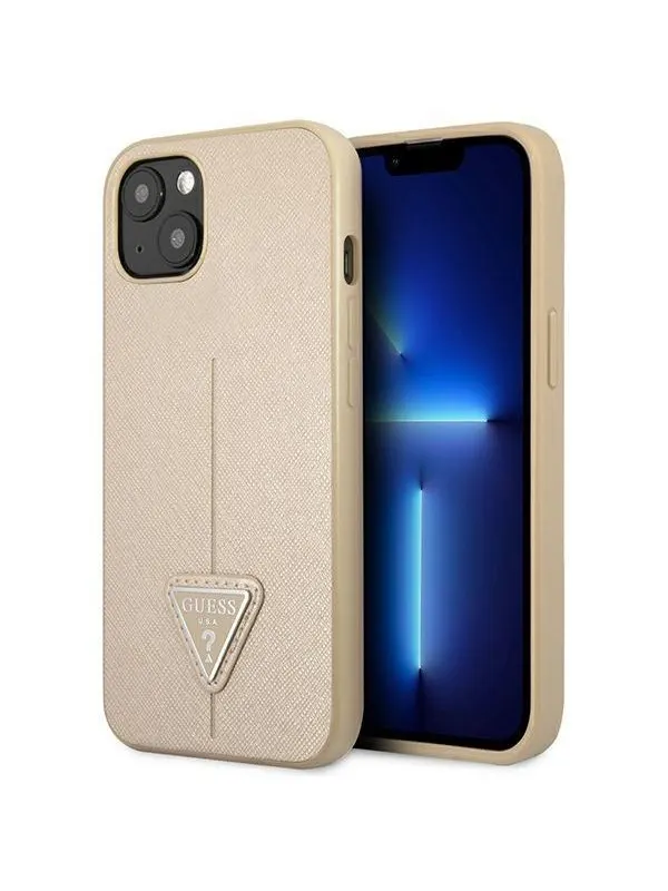 GUESS GUHCP13SPSATLE iPhone 13 mini 5.4 "beige / beige hardcase SaffianoTriangle Logo