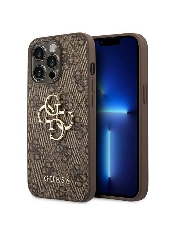 GUESS 4G Big Metal Logo Case for iPhone 14 Pro - Brown
