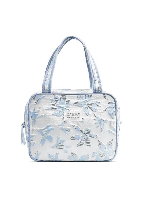 Karen Large toiletry bag with handle in blue small floral quilt