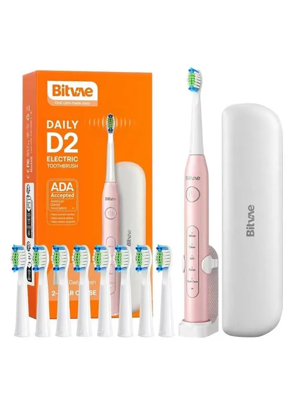 Bitvae eltandborste Sonic toothbrush with tips set holder and case D2 (pink)