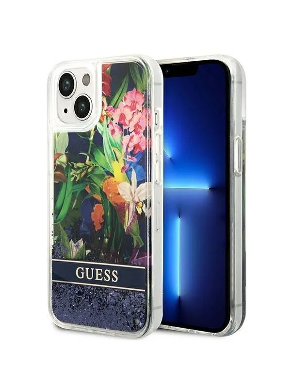 GUESS GUHCP14SLFLSB iPhone 14 6.1 "blue / blue hardcase Flower Liquid Glitter