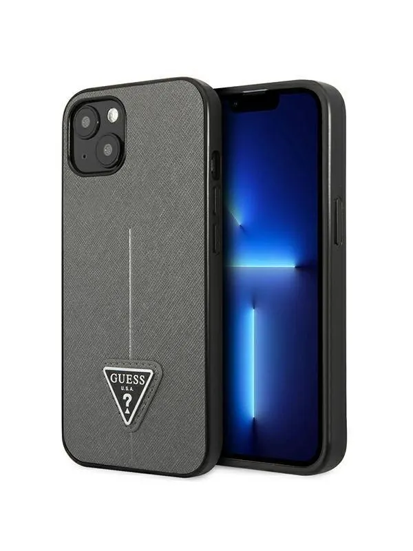 GUESS GUHCP14MPSATLG iPhone 14 Plus 6.7 "silver / silver hardcase SaffianoTriangle Logo