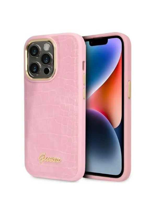 GUESS Croco Collection case for iPhone 14 Pro - pink