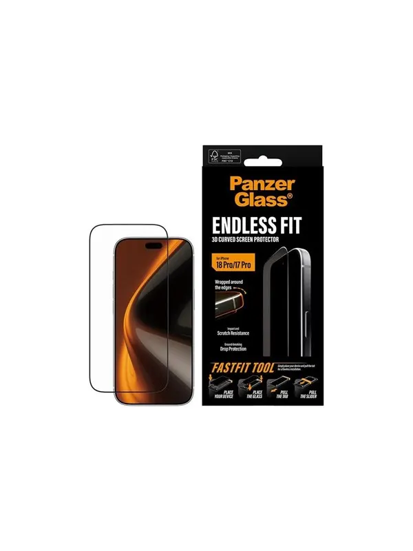 PanzerGlass 3D Curve Screen Protector iPhone 18 Pro | 17 Pro w. FASTFIT IN-A-BOX