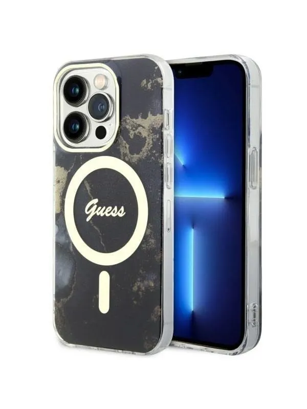 GUESS GUHMP14XHTMRSK iPhone 14 Pro Max 6.7" black/black hardcase Golden Marble MagSafe
