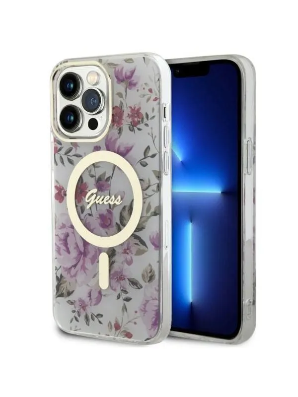 GUESS GUHMP14XHCFWST iPhone 14 Pro Max 6.7" transparent hardcase Flower MagSafe