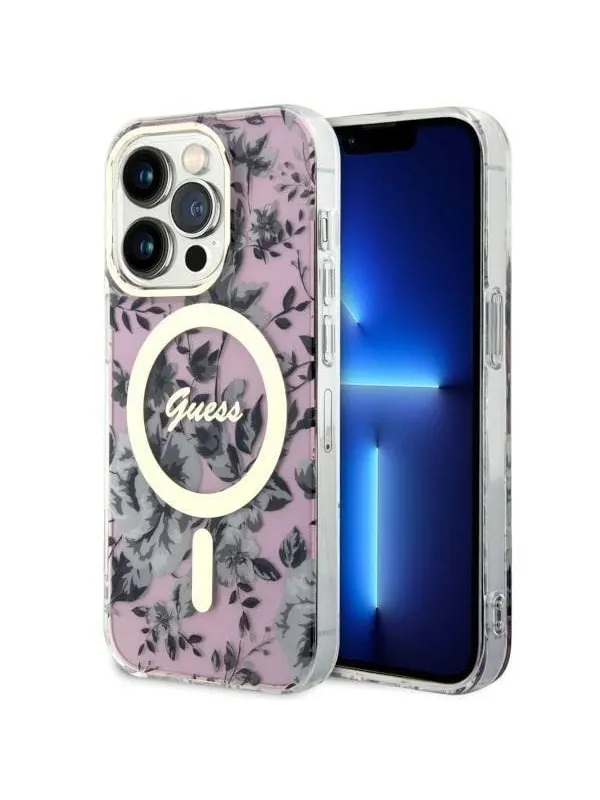 GUESS GUHMP14XHCFWSP iPhone 14 Pro Max 6.7" pink/pink hardcase Flower MagSafe