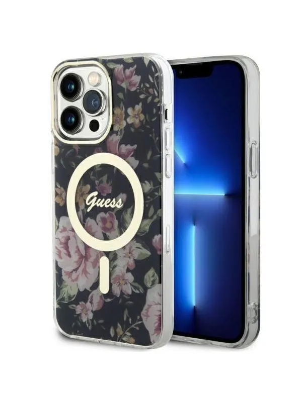 GUESS GUHMP14XHCFWSK iPhone 14 Pro Max 6.7" black/black hardcase Flower MagSafe
