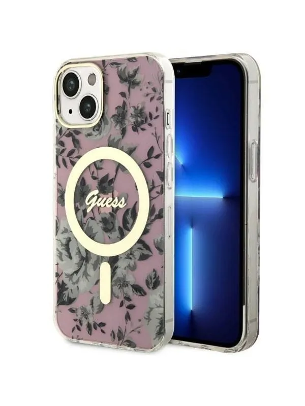 GUESS GUHMP14MHCFWSP iPhone 14 Plus 6.7" pink/pink hardcase Flower MagSafe