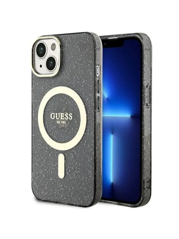 GUESS Glitter Gold MagSafe case for iPhone 14 - black