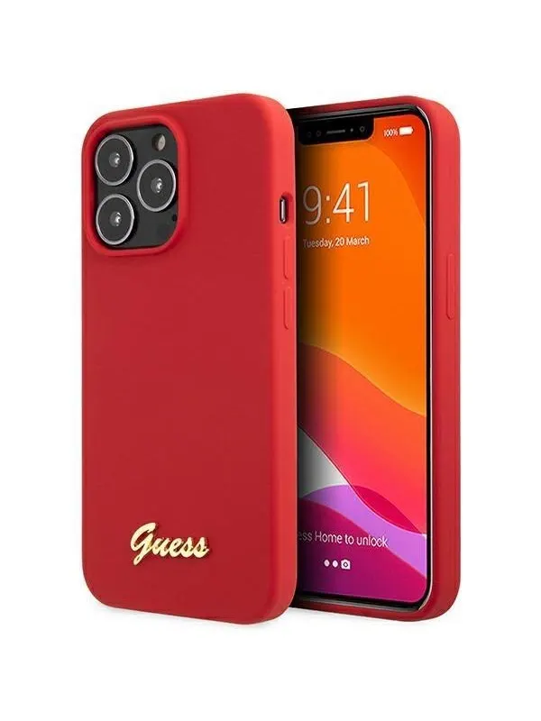 GUESS GUHCP13XLSLMGRE iPhone 13 Pro Max 6.7" red/burgundy hard case Silicone Vintage Gold Logo