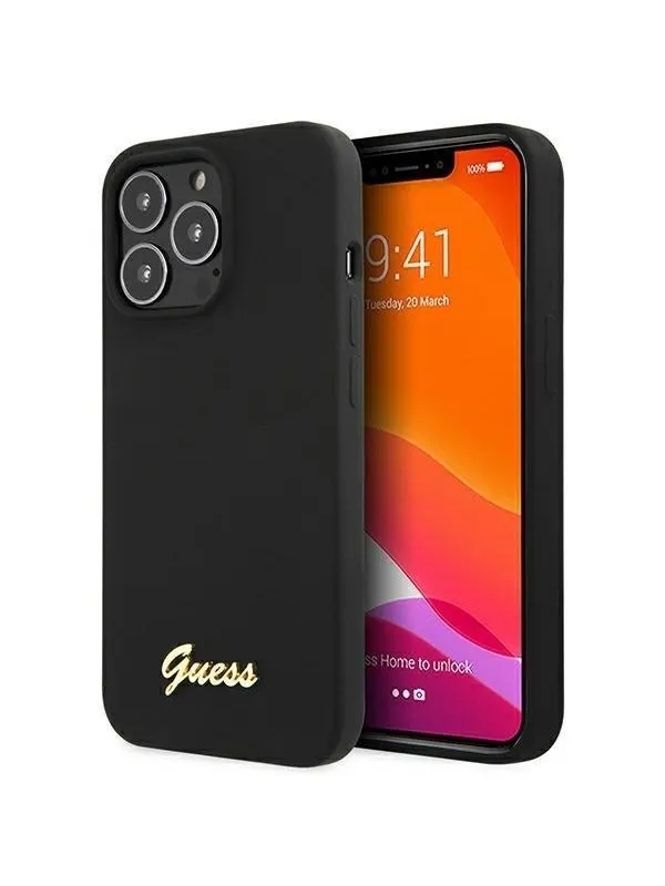 GUESS GUHCP13XLSLMGBK iPhone 13 Pro Max 6.7" black/black hardcase Silicone Script Gold Logo