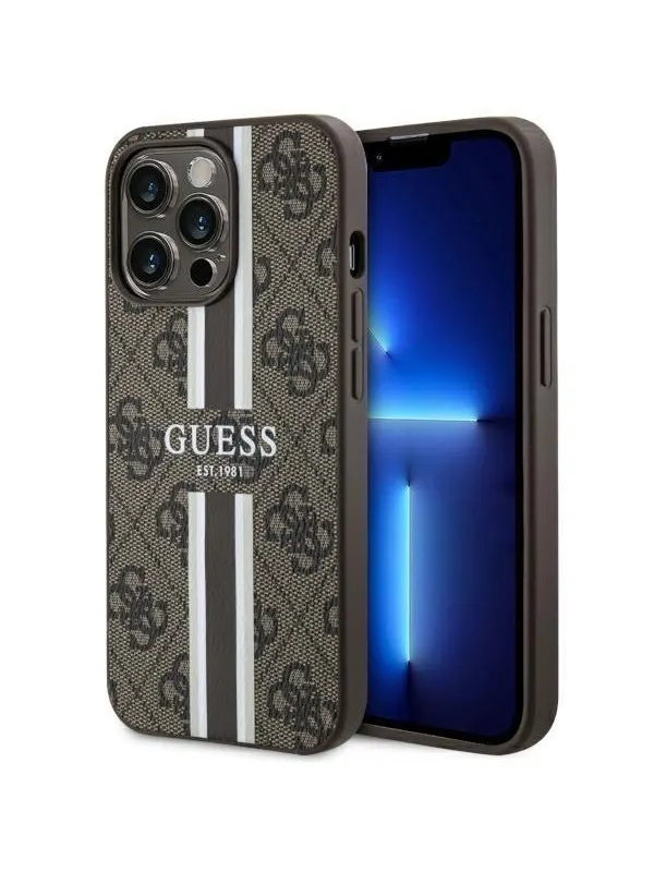 GUESS GUHMP13LP4RPSW iPhone 13 Pro / 13 6.1" brown/brown hardcase 4G Printed Stripes MagSafe
