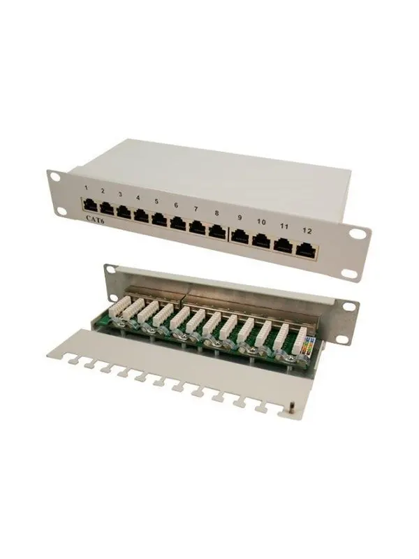 LogiLink Cat.6 Patch Panel 12 ports shielded 10 inch rack mount light grey
