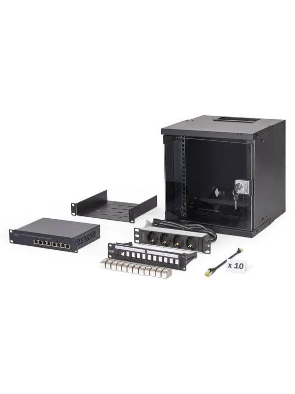 DIGITUS DN-49101-SET - 10" Network Bundle | 6U Cabinet + Switch + Patch Panel | Unmounted