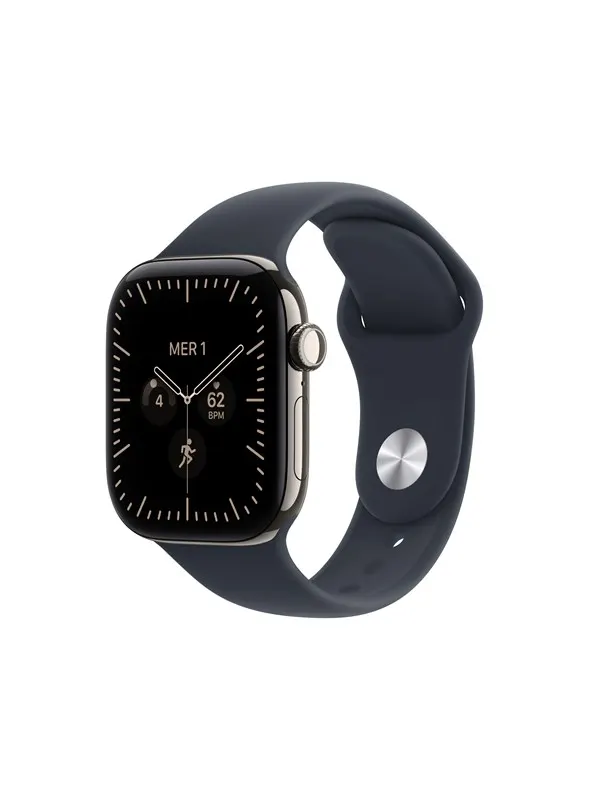 Apple Watch Series 12 GPS + Cellular 42mm Natural Titanium Case with Navy Blue Sport Band - S/M