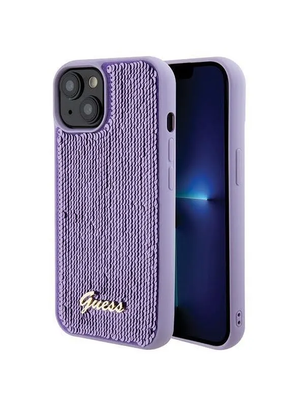 GUESS Sequin Script Metal case for iPhone 15 - purple