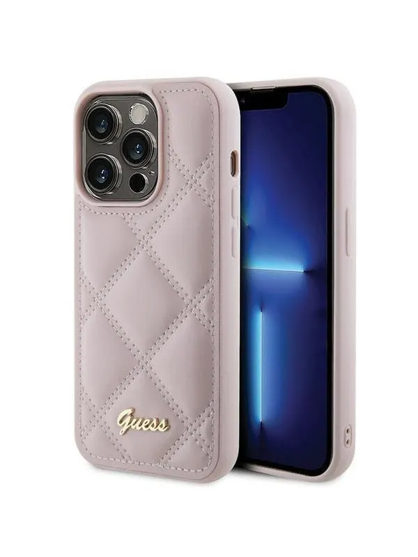 GUESS Quilted Metal Logo case for iPhone 15 Pro - pink