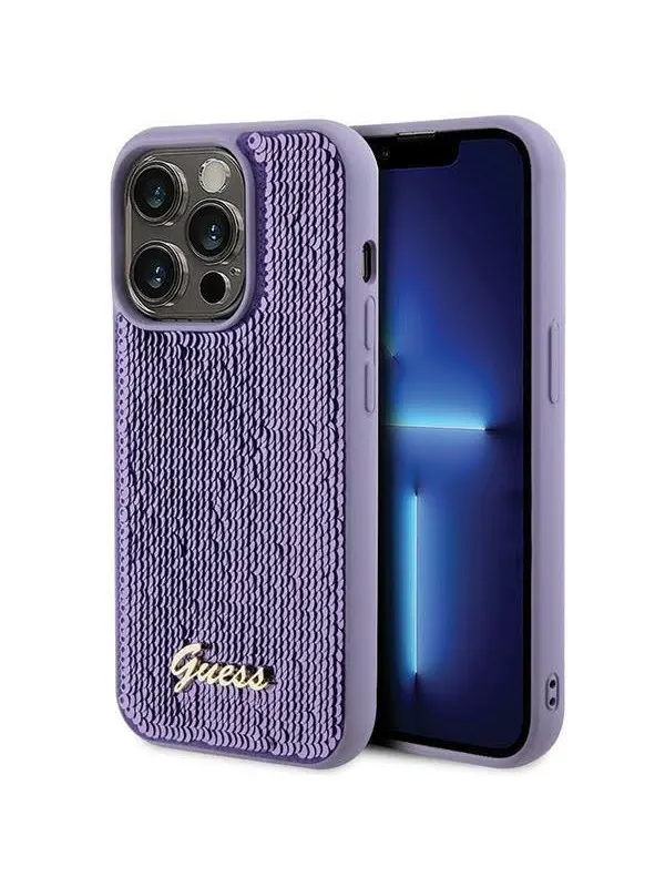GUESS Sequin Script Metal case for iPhone 15 Pro - purple