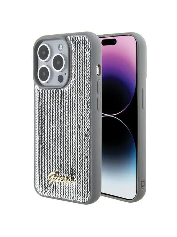GUESS Sequin Script Metal case for iPhone 15 Pro - silver