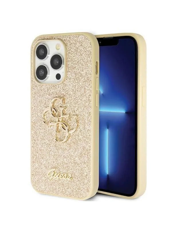 GUESS GUHCP14LHG4SGD case for iPhone 14 Pro - gold Glitter Script Big 4G