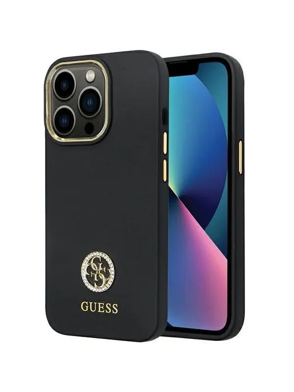 GUESS GUHCP13LM4DGPK case for iPhone 13 Pro / 13 - black Silicone Logo Strass 4G