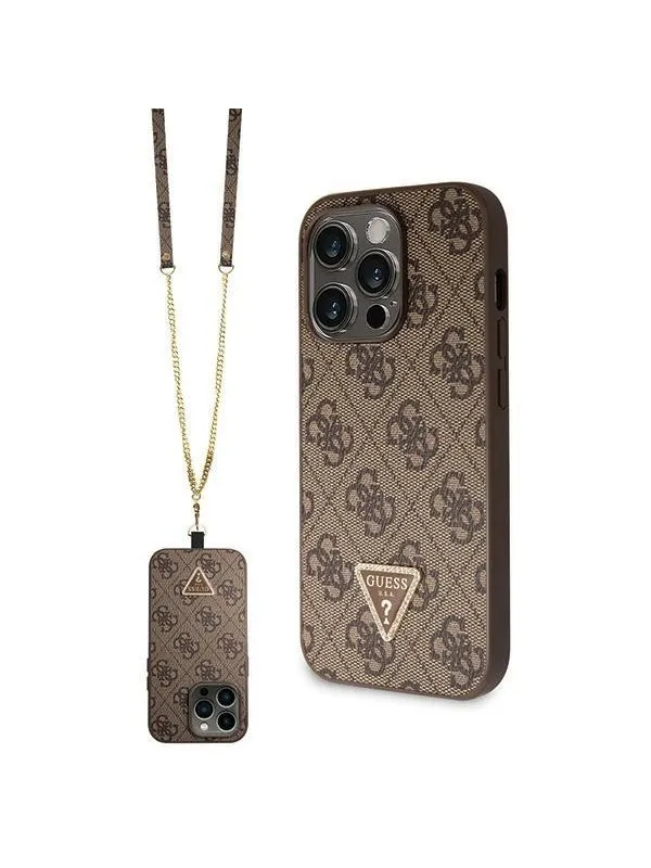 GUESS GUHCP14LP4TDSCPW case for iPhone 14 Pro - brown Crossbody 4G Metal Logo