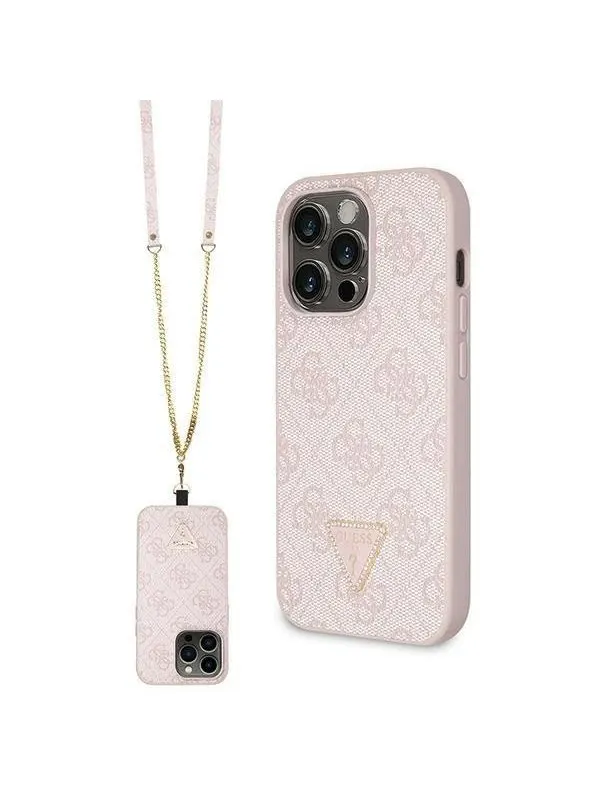 GUESS GUHCP14LP4TDSCPP case for iPhone 14 Pro - pink Crossbody 4G Metal Logo