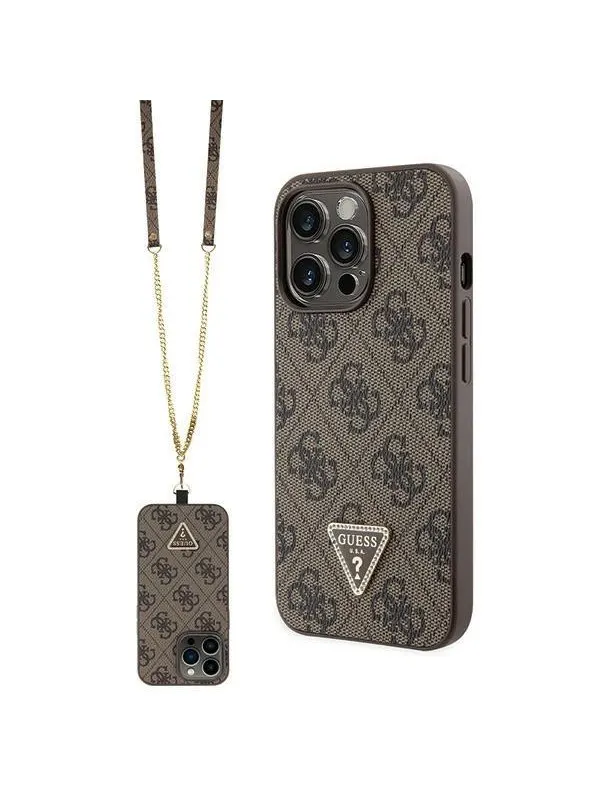 GUESS GUHCP13LP4TDSCPW Case for iPhone 13 Pro / 13 - Brown Crossbody 4G Metal Logo