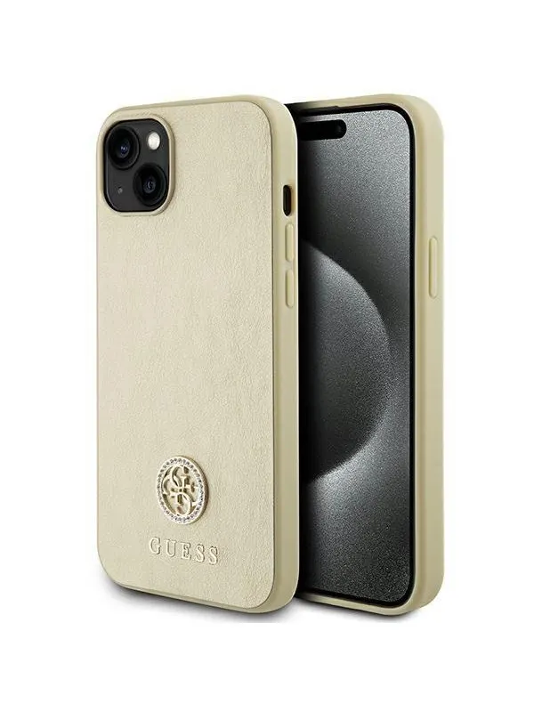 GUESS Leather 4G Metal Logo Strass case for iPhone 15 - gold