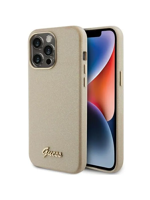 GUESS Glitter Glossy Script case for iPhone 15 Pro - gold