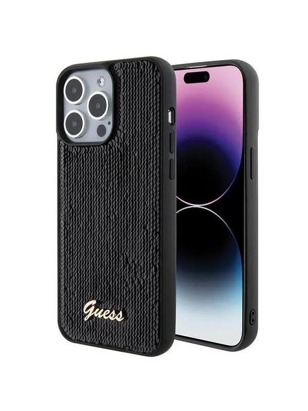 GUESS Sequin Script Metal case for iPhone 15 Pro Max - black