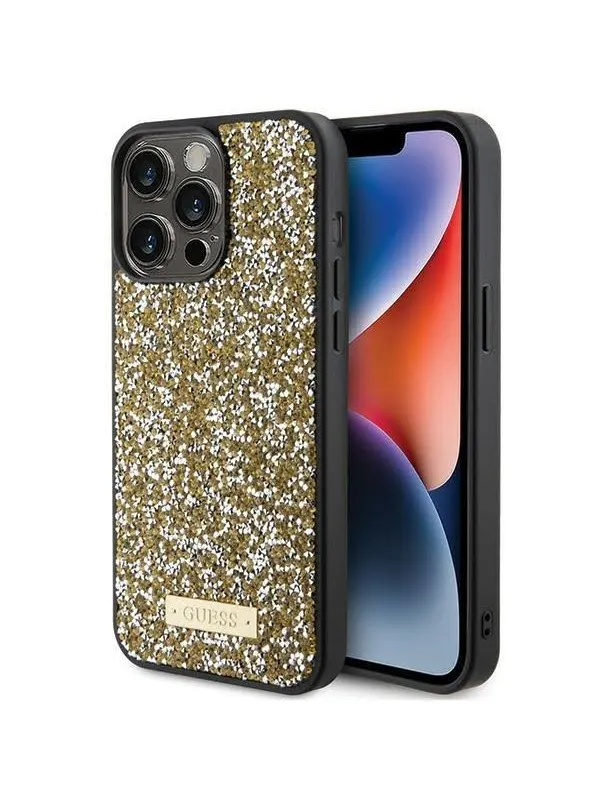GUESS Rhinestone Metal Logo case for iPhone 15 Pro Max - yellow