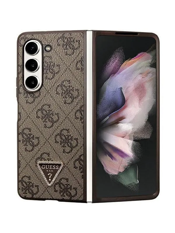 GUESS Leather 4G Triangle Strass case for Samsung Galaxy Z Fold 5 - brown
