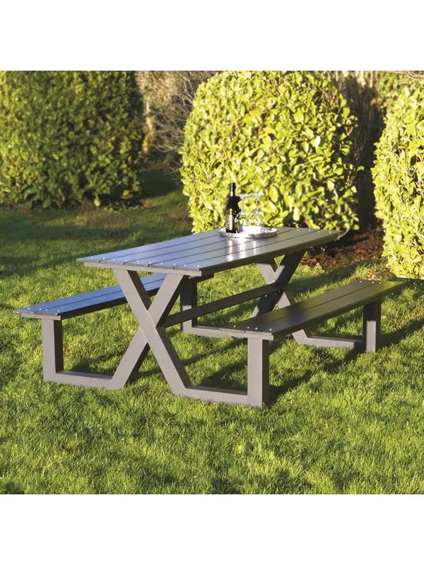 HORTUS Picknickbord X-modell svart nonwood och antracitram