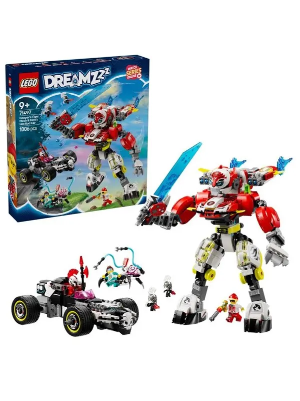 LEGO DREAMZzz 71497 Coopers tigerrobot och Zeros hot rod-bil