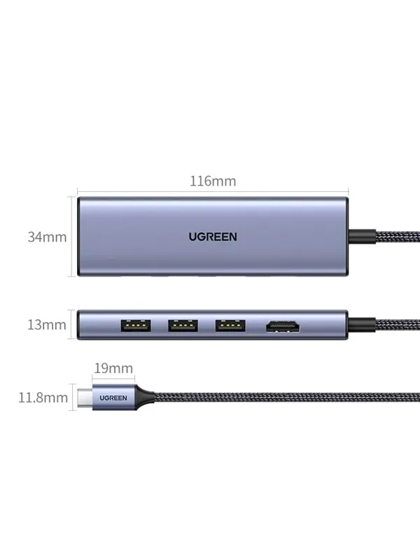 UGREEN Usb-C Multifunction Adapter USB Hub - 3 porte - Silver