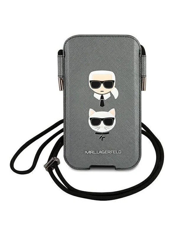 Karl Lagerfeld Saffiano Ikonik Karl&Choupette Head 6.1'' Handbag - Gray
