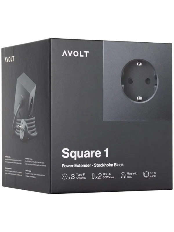 AVOLT Square 1 with 30W Dual USBC & Magnetic base 1.8m Stockholm Black