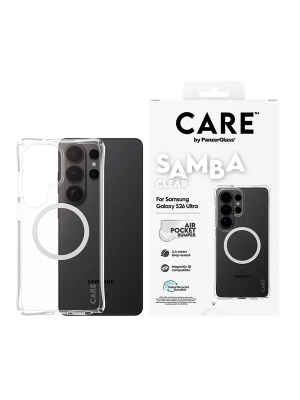 CARE by PanzerGlass Samba Case Transparent w. White Qi Samsung Galaxy S26 Ultra